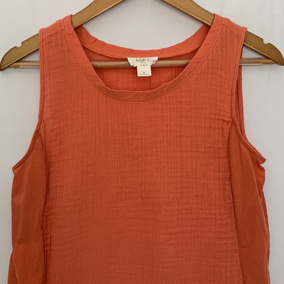 LOFT Lounge Gauzy Orange Tank Top Linen Blend Size Small - Picture 2 of 9